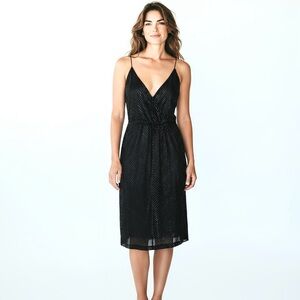 Vintage Little Black Dress Sheer Metallic Silver Accents ILGWU Tag